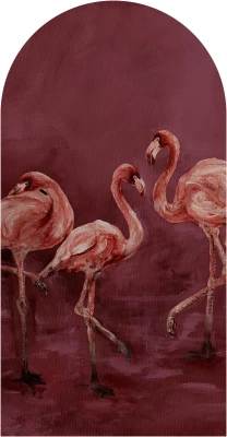 Fototapeta w kształcie łuku - Flamingi na bordowym tle