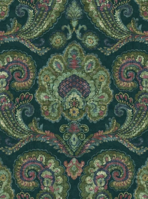 Niebieska tapeta na flizelinie z kwiatowym motywem paisley