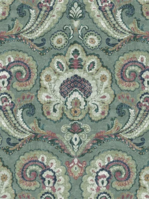 Tapeta na flizelinie z kwiatowym motywem paisley w odcieniach zieleni
