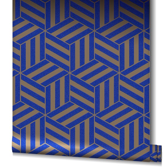 Niebieska tapeta winylowa z geometrycznym wzorem