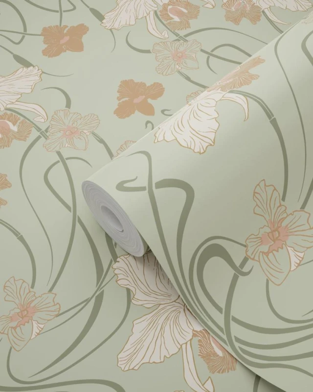Zielona tapeta na flizelinie z motywem kwiatów