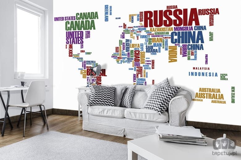 Fototapeta mapa świata z kolorowych napisów
