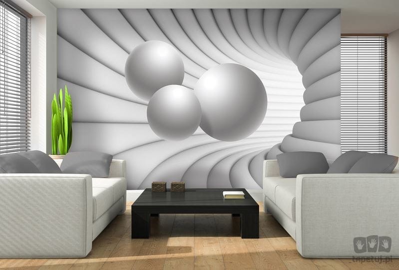 Fototapeta tunel 3D z szarymi kulami