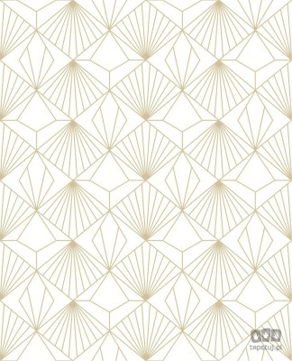 Biała tapeta winylowa na flizelinie w złoty wzór art deco efekt 3D