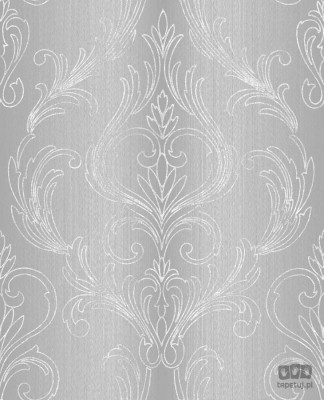 Srebrna tapeta winylowa w ornament adamaszek