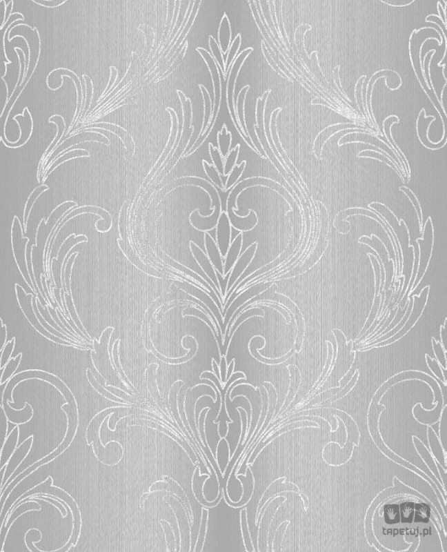 Srebrna tapeta winylowa w ornament adamaszek