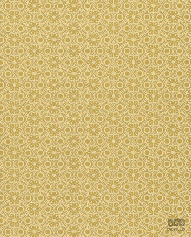 Złota tapeta na flizelinie w biało-złote ornamenty, kwiatki