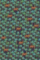 Granatowa fototapeta w pomarańczowe lamparty i zielone palmy