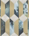 Złoto-niebieska tapeta na flizelinie geometryczna z efektem 3D
