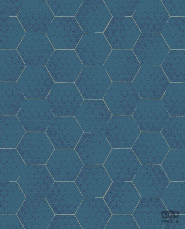 Turkusowo-złota tapeta na flizelinie geometryczna sześciokąty