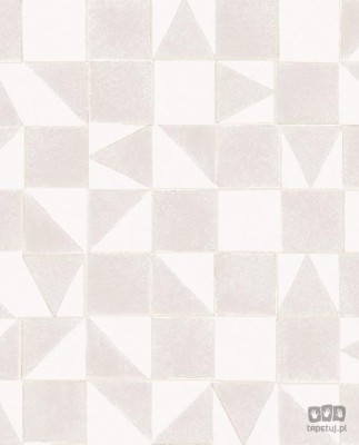 Tapeta na flizelinie w beżowo-szare trójkąty i kwadraty geometryczna