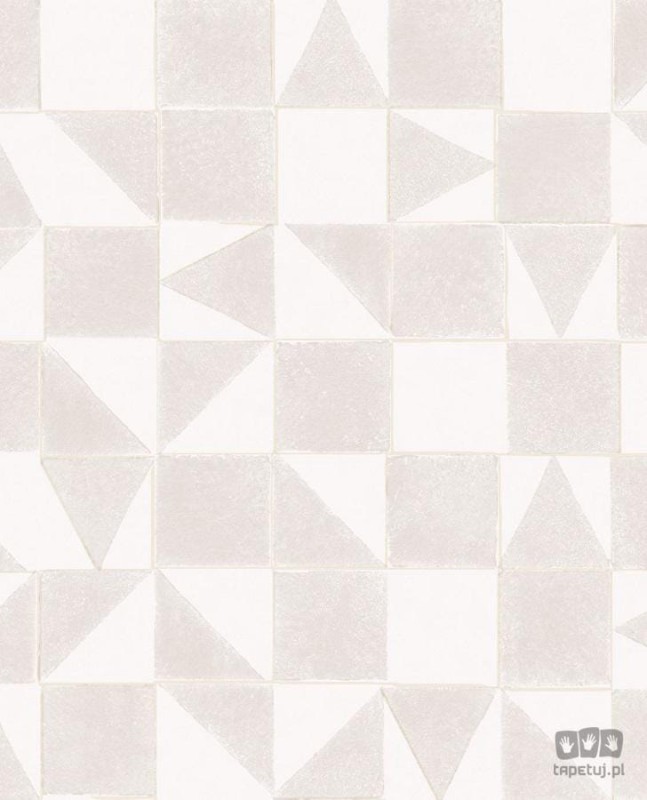 Tapeta na flizelinie w beżowo-szare trójkąty i kwadraty geometryczna