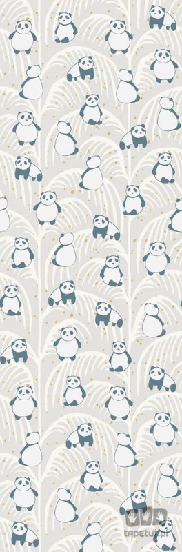 Szara tapeta na flizelinie dla dzieci w pandy i liście palm mural