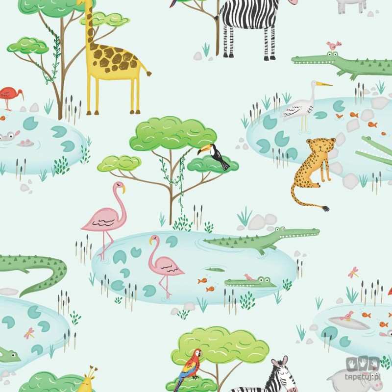 Tapeta papierowa Over The Rainbow dzikie zwierzęta niebieska