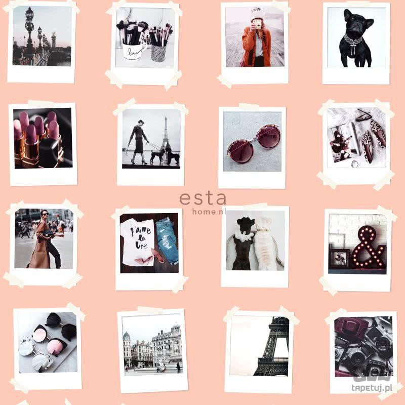 Tapeta na flizelinie zdjęcia polaroid Francja różowe tło