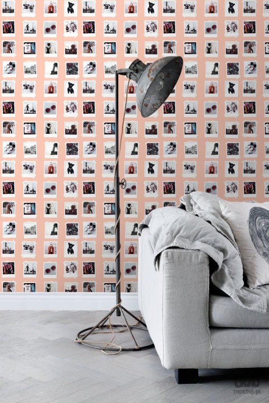 Tapeta na flizelinie zdjęcia polaroid Francja różowe tło