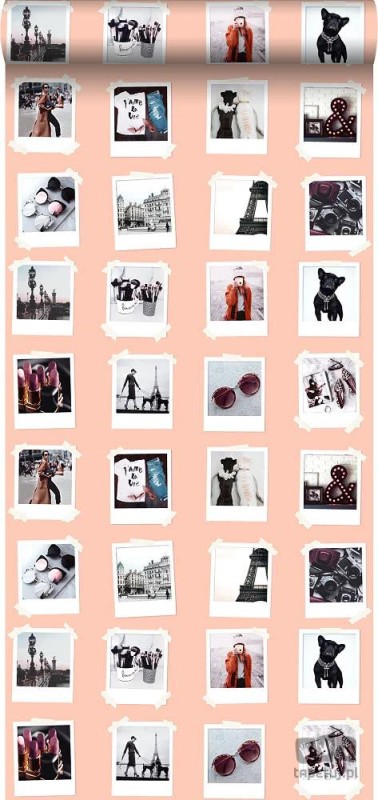 Tapeta na flizelinie zdjęcia polaroid Francja różowe tło