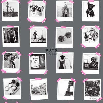 Tapeta na flizelinie zdjęcia polaroid Francja różowa taśma
