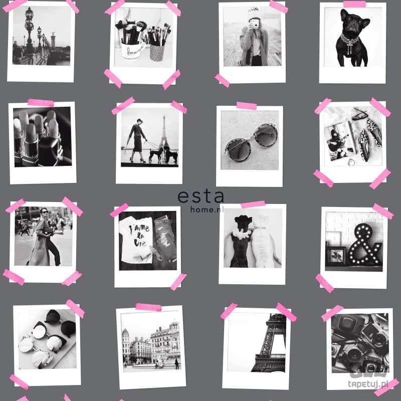 Tapeta na flizelinie zdjęcia polaroid Francja różowa taśma