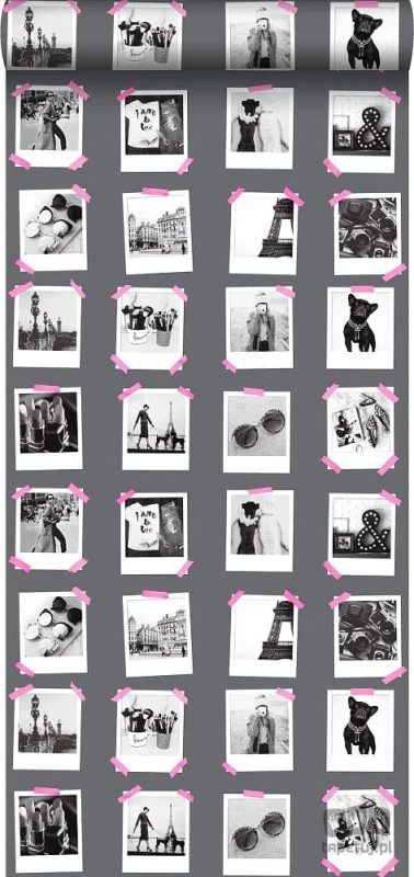 Tapeta na flizelinie zdjęcia polaroid Francja różowa taśma