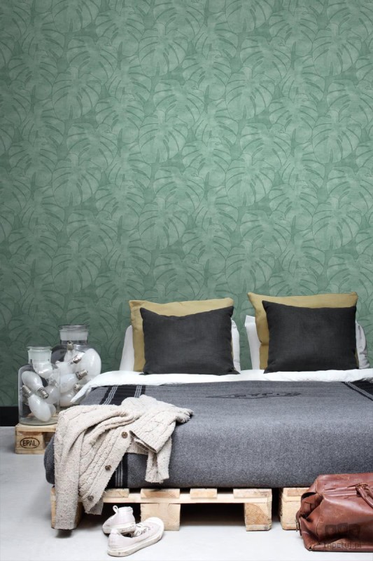 Zielona tapeta na flizelinie w liście monstera tropikalna