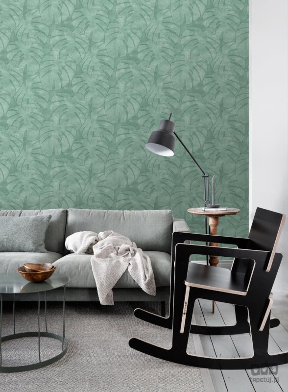 Zielona tapeta na flizelinie w liście monstera tropikalna