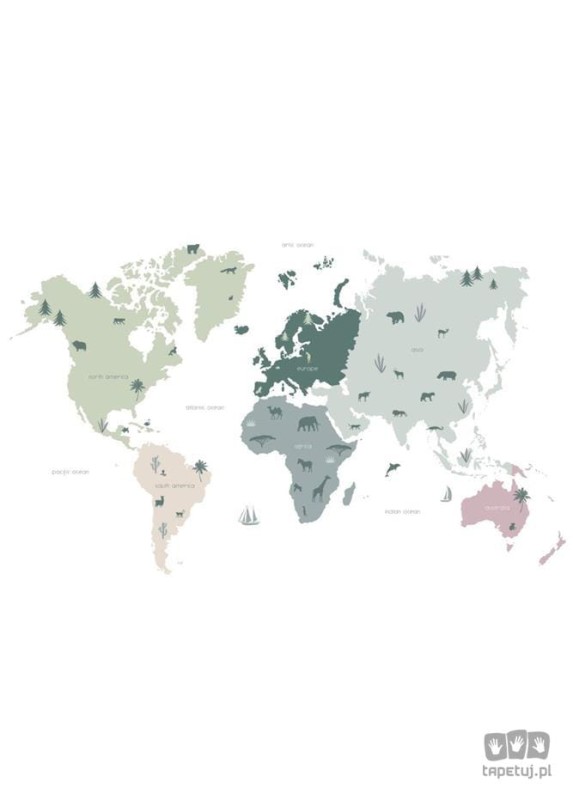 Fototapeta na flizelinie mapa świata ze zwierzętami