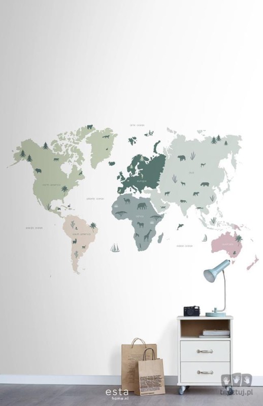 Fototapeta na flizelinie mapa świata ze zwierzętami