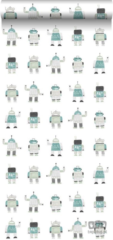 Tapeta na flizelinie biała w szare i zielone roboty