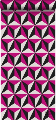Geometryczna czarno-biała tapeta z różowym akcentem