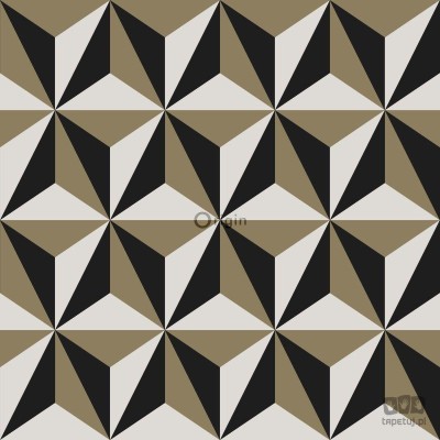 Geometryczna czarno-biała tapeta z brązowym akcentem