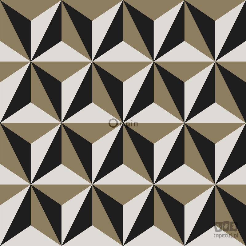 Geometryczna czarno-biała tapeta z brązowym akcentem