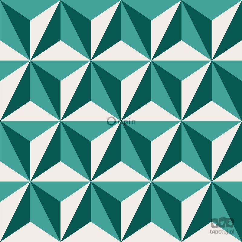 Geometryczna turkusowa tapeta z zielonym akcentem