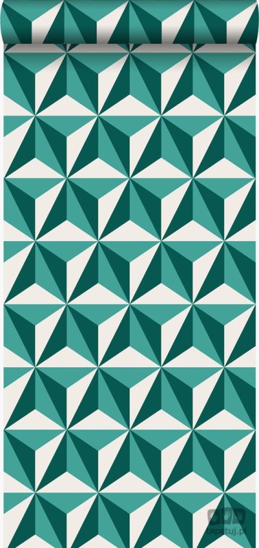 Geometryczna turkusowa tapeta z zielonym akcentem