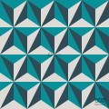 Geometryczna czarno-biała tapeta z niebieskim akcentem