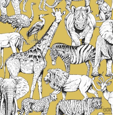 Żółta tapeta z motywem zwierząt safari