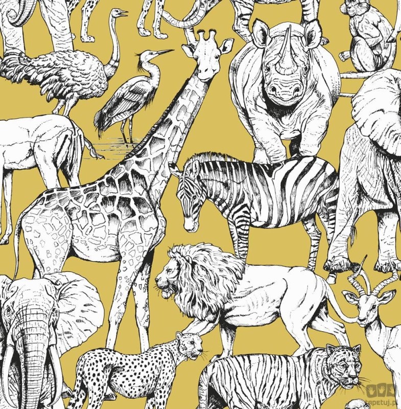 Żółta tapeta z motywem zwierząt safari