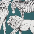 Turkusowa tapeta z motywem zwierząt safari
