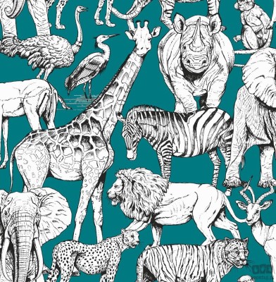 Turkusowa tapeta z motywem zwierząt safari
