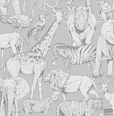 Szara tapeta z motywem zwierząt safari
