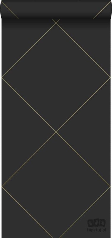 Czarna tapeta w złote linie wzór geometryczny