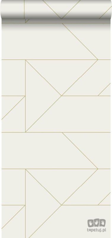 Biała tapeta w złote linie wzór geometryczny