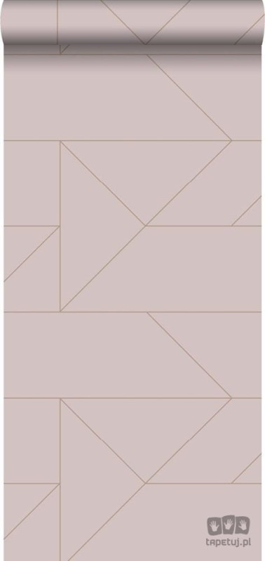 Różowa tapeta w złote linie wzór geometryczny