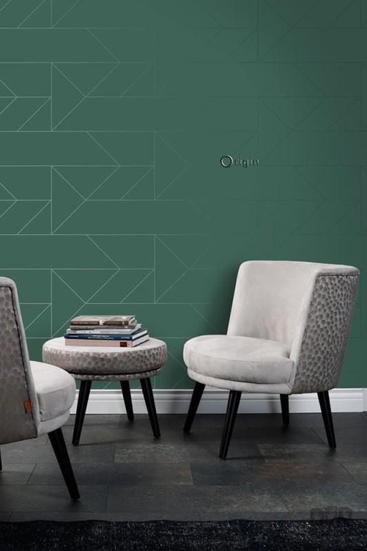 Tapeta w linie wzór geometryczny morska zieleń