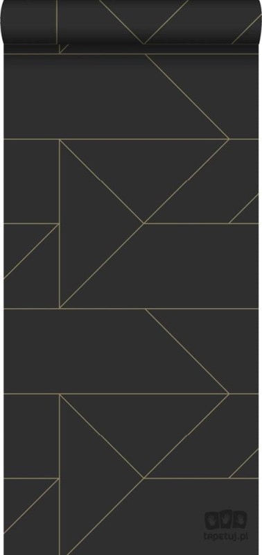 Czarna tapeta w złoty wzór geometryczny