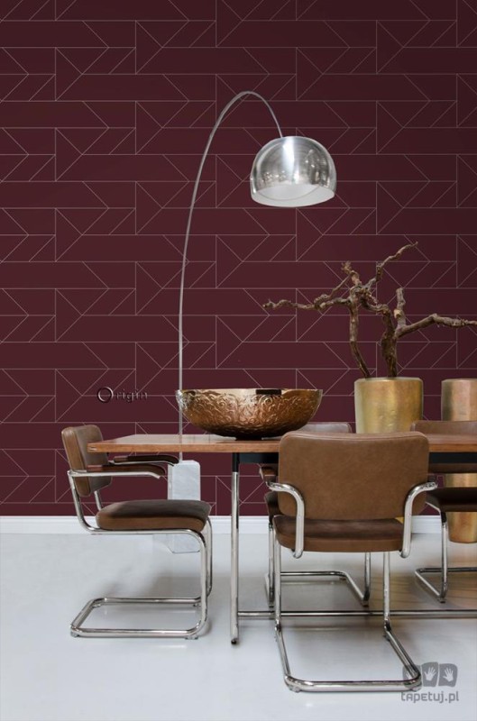 Bordowa tapeta w duży wzór geometryczny