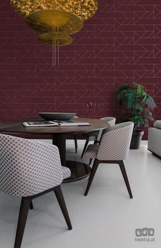 Bordowa tapeta w duży wzór geometryczny