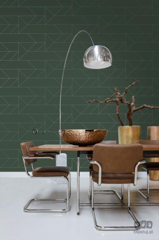 Zielona tapeta w srebrny wzór geometryczny