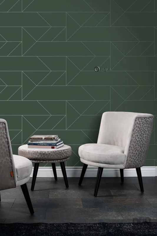 Zielona tapeta w srebrny wzór geometryczny