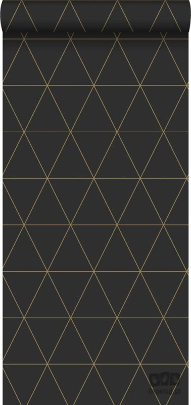 Czarna tapeta z linearnym złotym geometrycznym wzorem